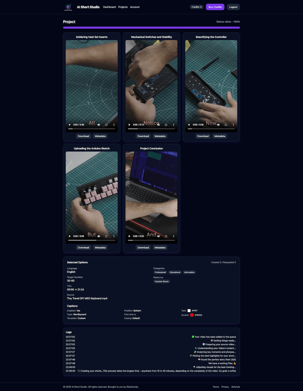 Dashboard & project flow