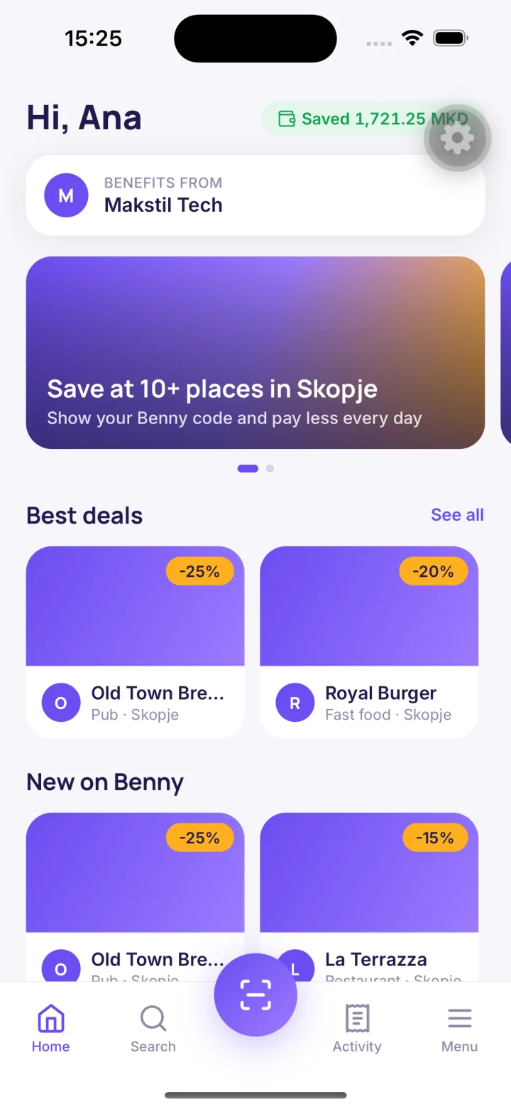 Employee home feed with personalised deals