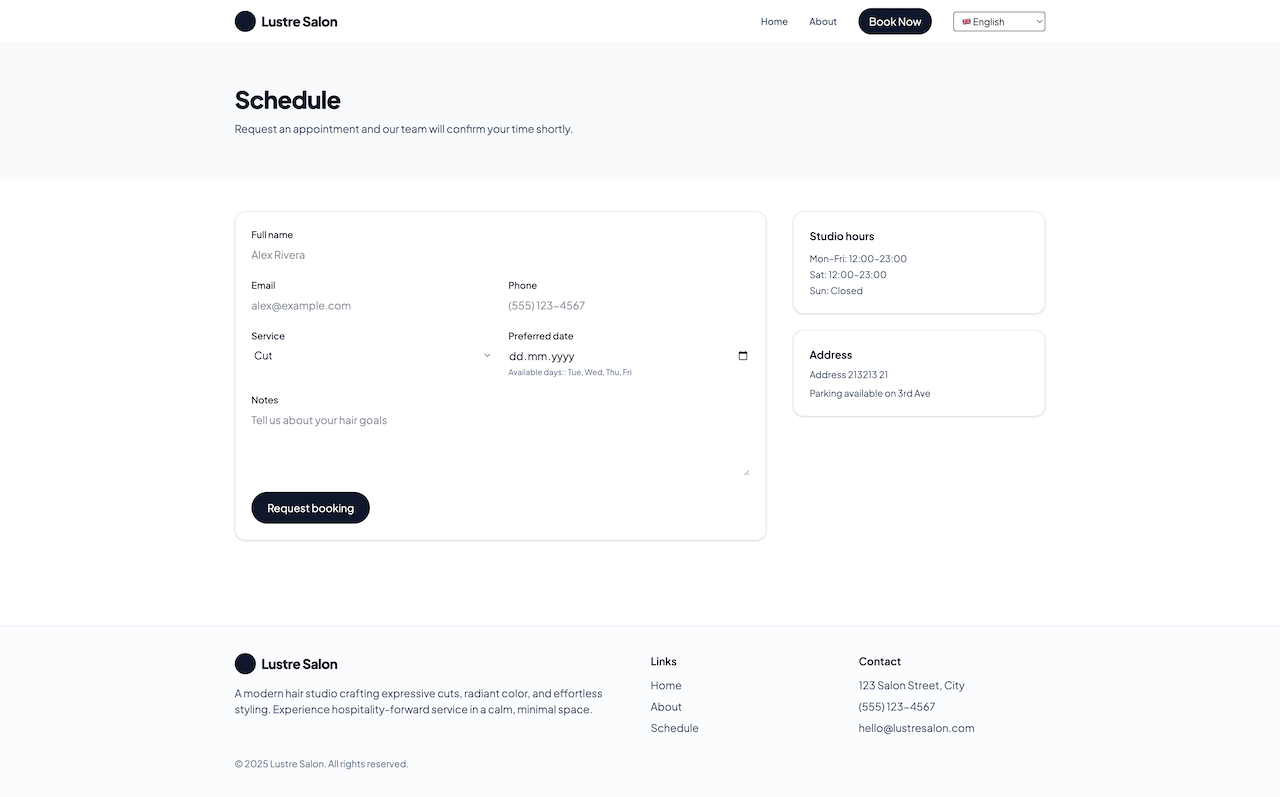 Schedule page
