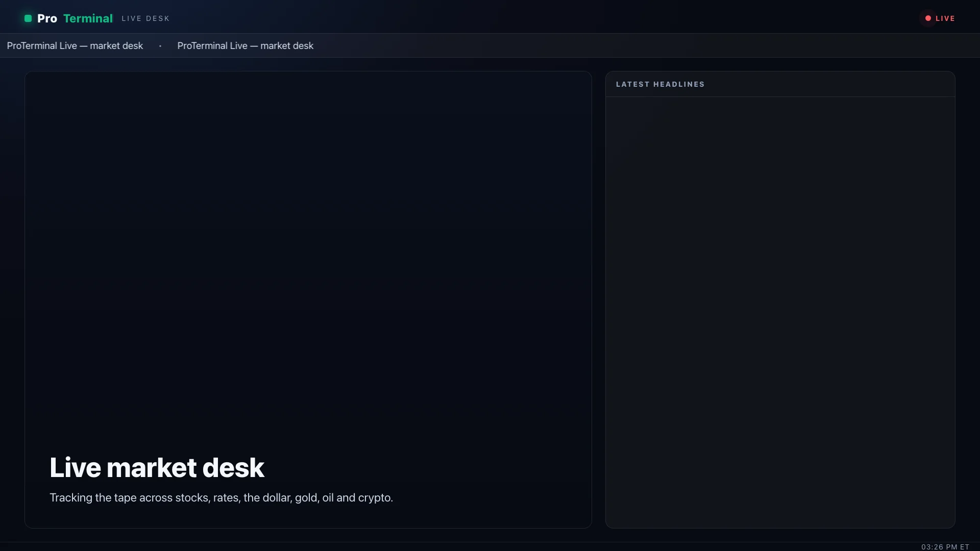 Server-rendered "market desk" overlay for macro and nothing-to-chart segments