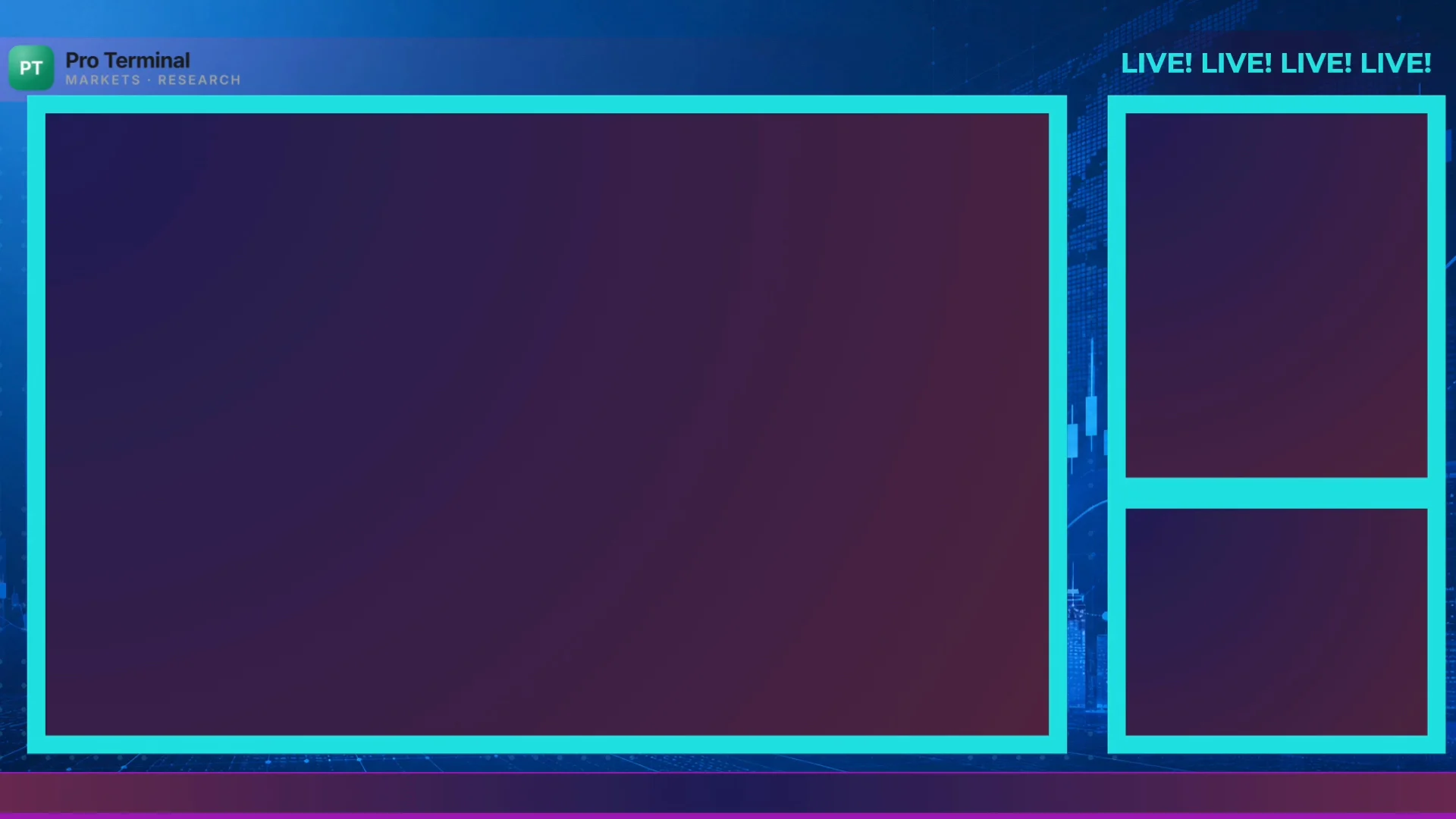 The broadcast overlay frame — Pro Terminal branding, the LIVE bug, and the framed regions where the live terminal is composited