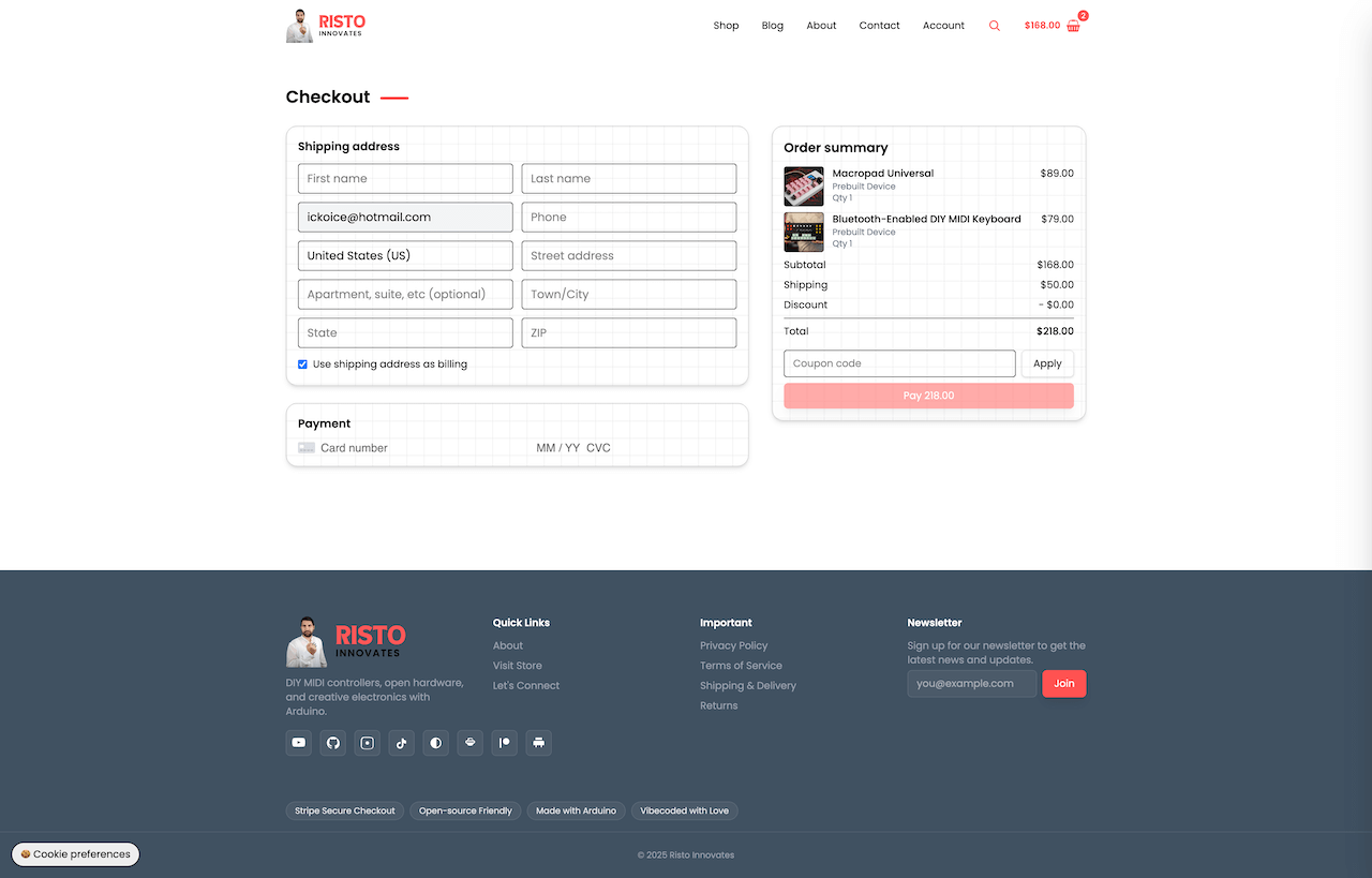 Checkout — streamlined Stripe flow
